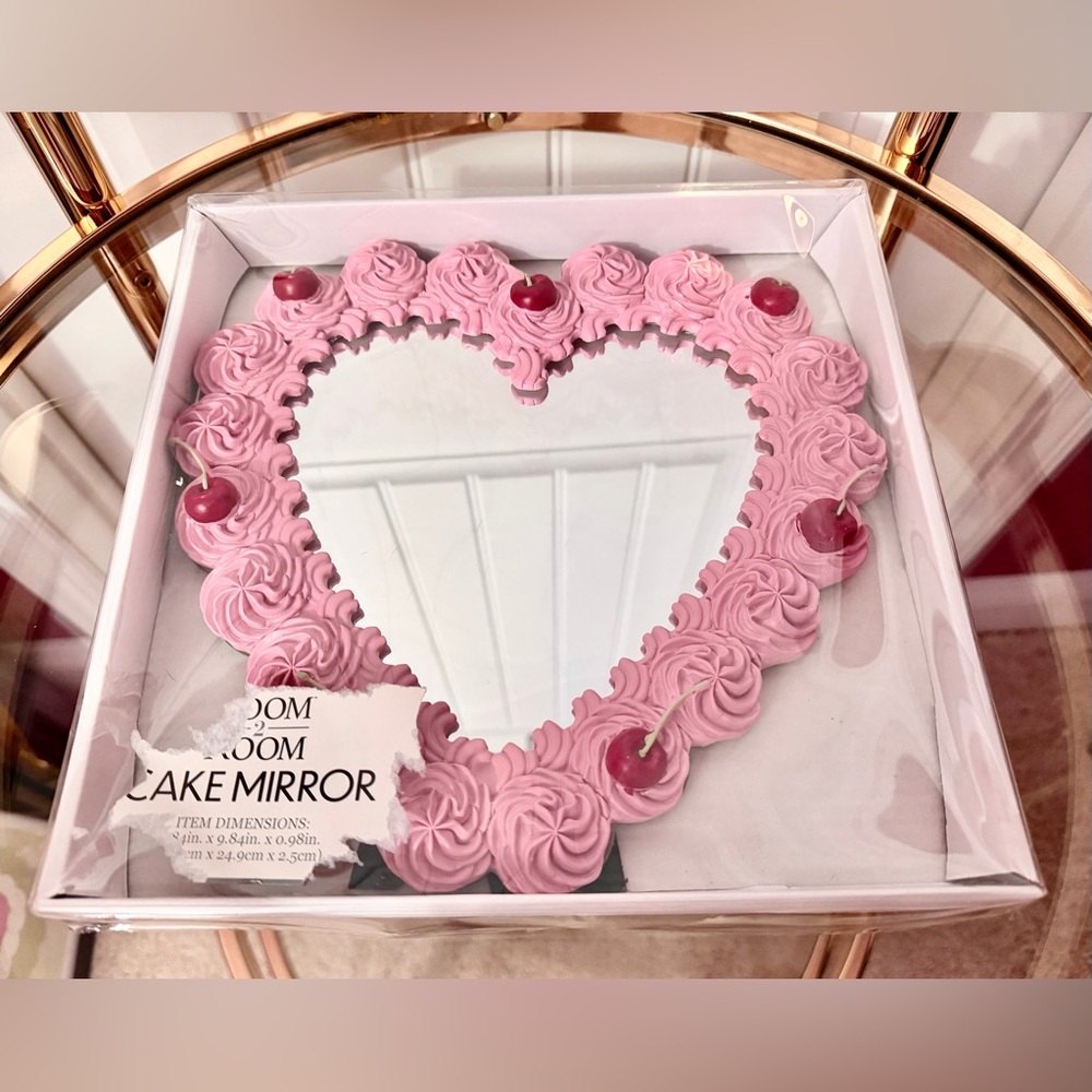 Coquette Pink Frosted Cake Mirror w/ Cherry Accents - Picture 2 of 3